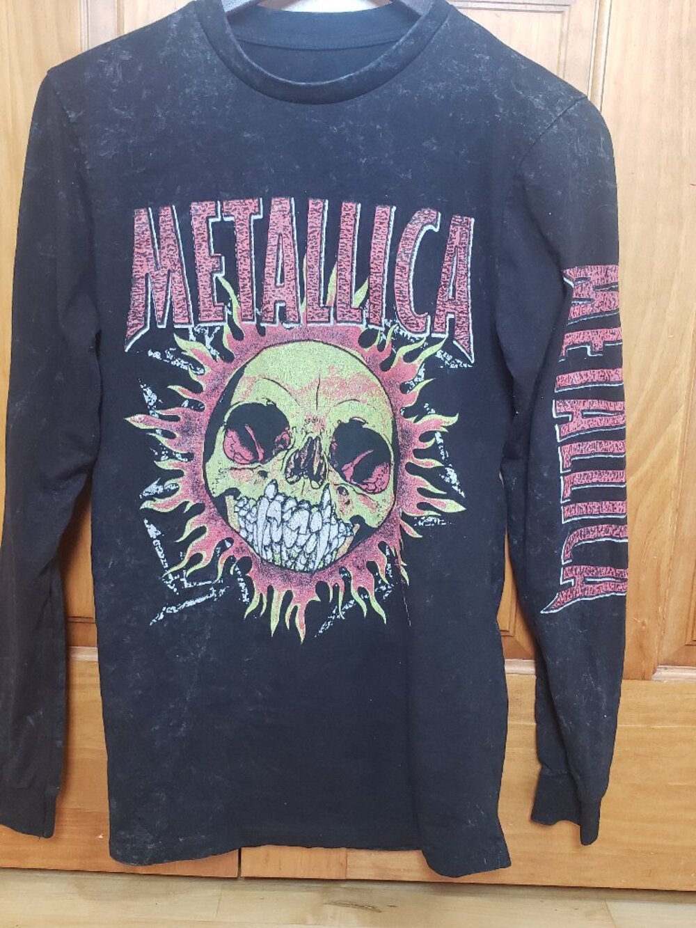 Metallica Long Sleeve Sun Skull Pushead Shirt Small Tie Dye Stone washed Metal